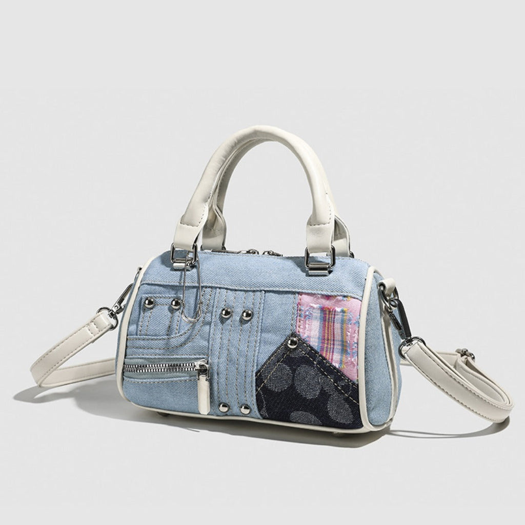 Boston bag women, design splicing pink small tote purse, girl versatile fashion handbag